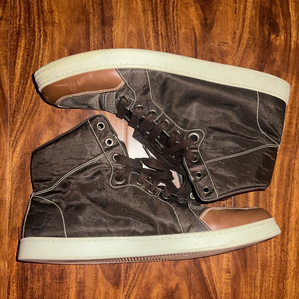 Gucci dark brown high top monogram sneakers size 9.5 men